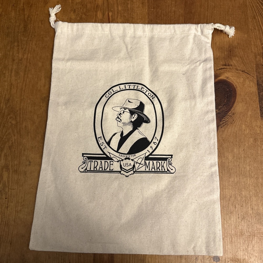 Col. Littleton Canvas Drawstring Dust Bag Made in USA Storage Pouch Logo‎ Beige